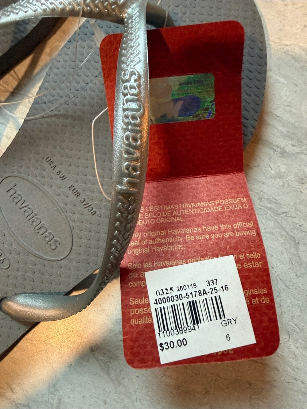 Havaianas Women's Silver Gray Flip Flop Sandals - Picture 2 of 3